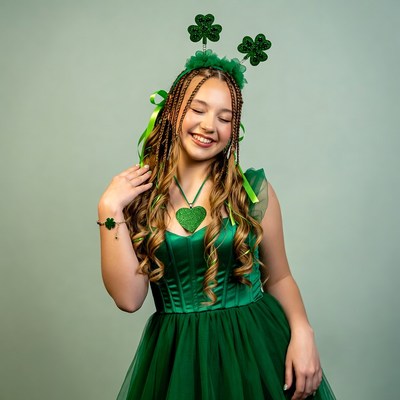 Girl in green shamrock St. Patrick's Day dress