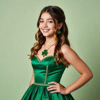 Girl in green St. Patrick's Day dress