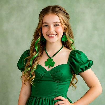 Girl in green shamrock St. Patrick's dress