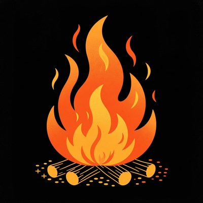 Cartoon Campfire Flames on Black