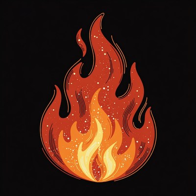 Fiery Flame Illustration on Black