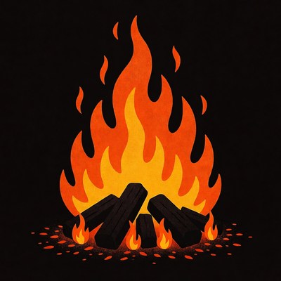 Campfire Flames with Logs Illustration