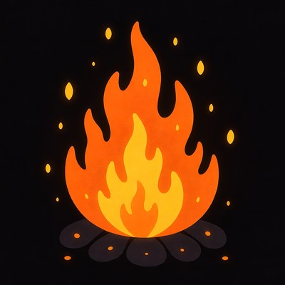 Cartoon Campfire with Flames