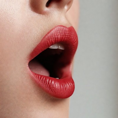 Woman's red lips wide open