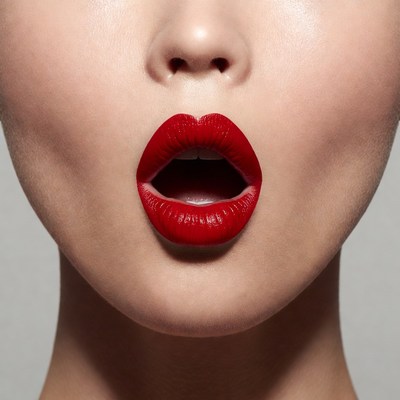 Asian woman with red lipstick