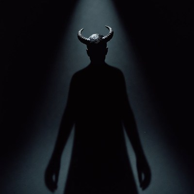 Silhouetted man with devil horns