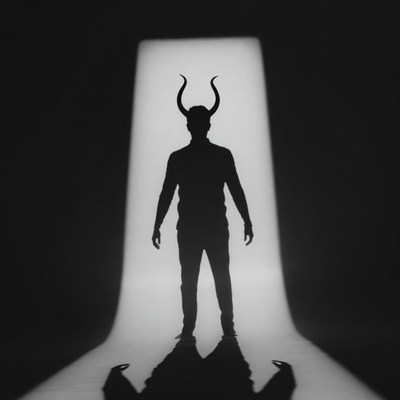 Silhouette of man with horns
