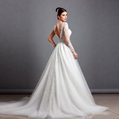 Woman in Lace Long Sleeve Wedding Dress
