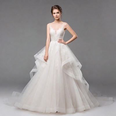 Woman in White Lace Wedding Dress