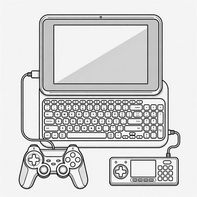 Laptop with PlayStation Controller and Gamepad
