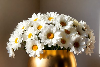 White Daisies in Golden Vase