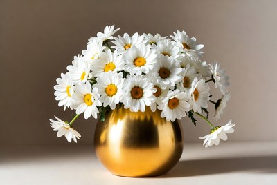 White Daisies in Gold Vase