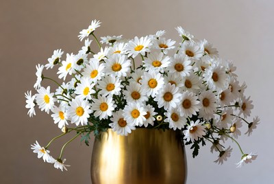 White Daisies in Gold Vase