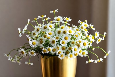 White Daisies in Gold Vase
