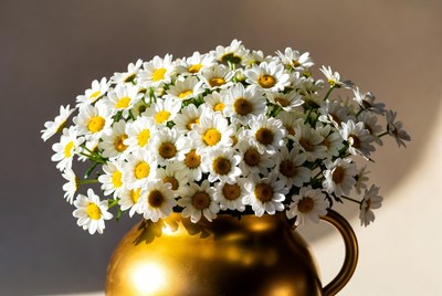 White Daisies in Gold Vase
