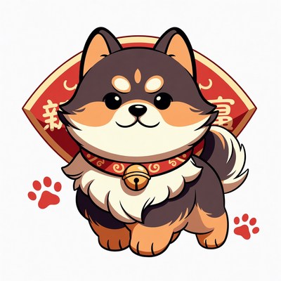 Cute Shiba Inu puppy with Chinese New Year banner