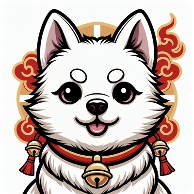 Cute white Shiba Inu with red collar