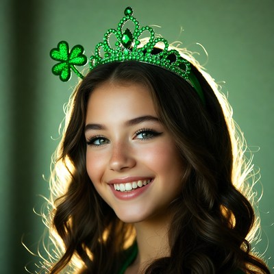 Girl wearing green shamrock crown