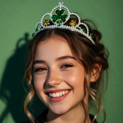 Girl wearing green shamrock crown
