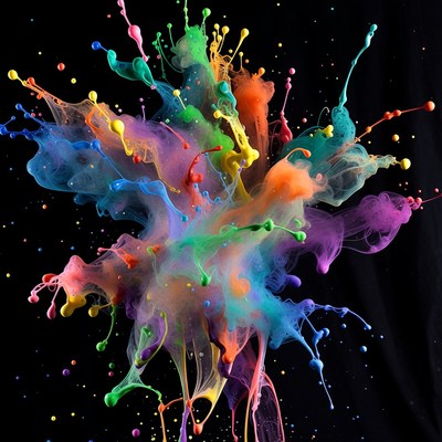 Colorful Paint Splashes on Black