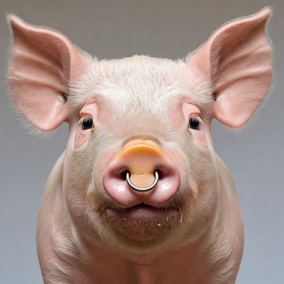 Pink pig with nose ring