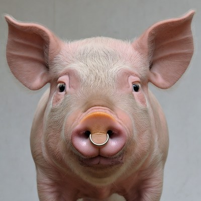 Pink pig with nose ring