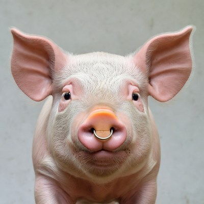 Pink pig with nose ring