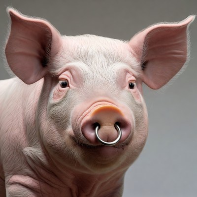 Pink pig with nose ring