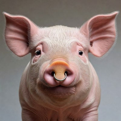 Pink pig with nose ring
