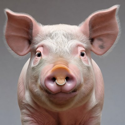 Pink pig with nose ring