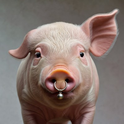 Pink pig with nose ring