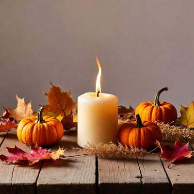 Pumpkins Candle Autumn Leaves