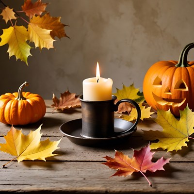 Jack-o'-lantern Candle Autumn Leaves
