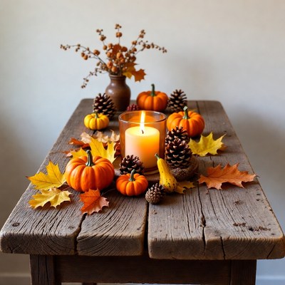 Autumn Pumpkin Candle Table Display