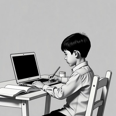 Boy drawing on laptop