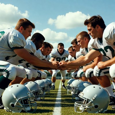 Football team huddle hands stacked