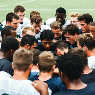 Football team huddle on field