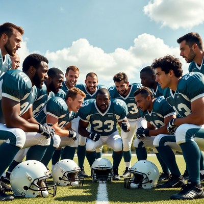 Football team huddle on field