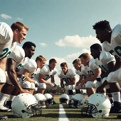 Football team huddle on field