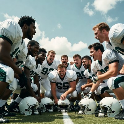 Football team huddle on field