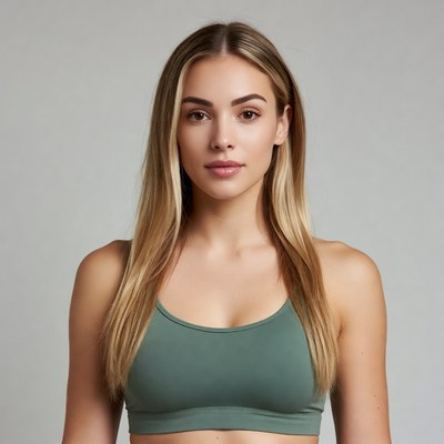 Blonde woman in green sports bra