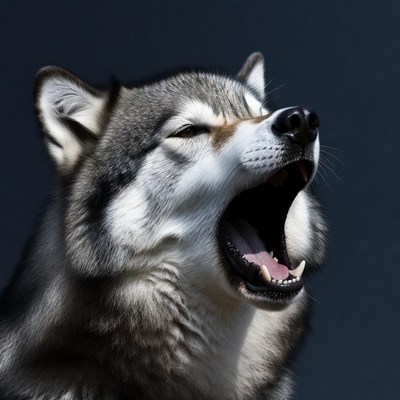 Husky howling with open mouth