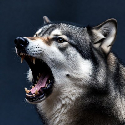 Gray wolf howling aggressively