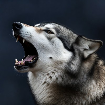 Husky howling with open mouth