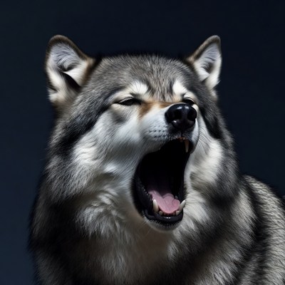 Gray wolf howling with open mouth