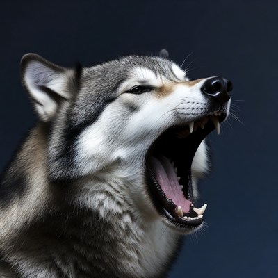 Gray wolf howling with open mouth