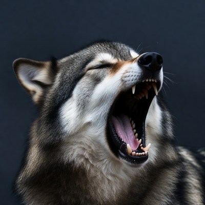 Husky howling with open mouth