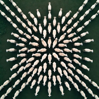 Sheep arranged in perfect square formation