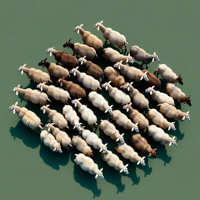 Circular flock of sheep overhead view
