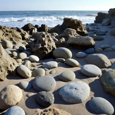 Smooth rocks on sandy beach